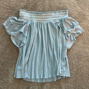 Off the shoulder blue blouse